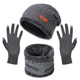 Winter Knitted Hat Scarf Gloves 3Pcs set (Color: Grey)