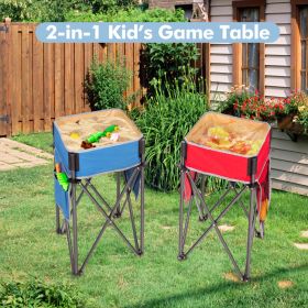 2 Pieces Folding Camping Tables with Large Capacity Storage Sink (Color: blue and red)