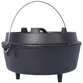 pre-Seasoned Cast Iron Dutch Oven With Skillet Lid, Outdoor Camping Deep Pot for Camping Fireplace Cooking BBQ Baking Campfire, Leg Base, 4.5 Quart (Color: as picture)