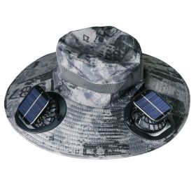Wide Brim Sun Hat With 2 Rechargeable Fans Solar Powered 3 Wind Speeds (Color: Dark Grey Ink)