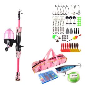 Kids Fishing Pole Set Fishing Starter Kit  with Tackle Box 56Pcs (Pole Length: 1.2m/4ft, Color: Pink)