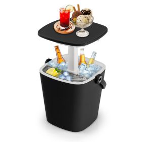 3-in-1 Portable Cooler Bar Table with Bottle Opener and Lift Top Lid (Color: Black)