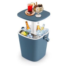 3-in-1 Portable Cooler Bar Table with Bottle Opener and Lift Top Lid (Color: Blue)