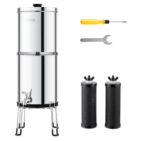 VEVOR 2.25G Gravity-fed Water Filter Countertop System Stainless Steel 2 Filters (Water Purification Bucket Capacity: 2.25 gal, Filter Cartridge Material: Activated Carbon + Ultrafiltration Membrane Filter Cartridge)