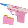 Windproof adjustable flame lighter - Portable liquid gas filling igniter, zinc alloy shell, light green and pink handle, suitable for camping