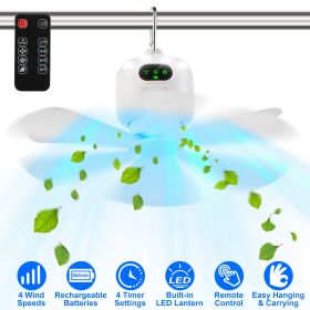 2 In 1 Portable Camping Fan with LED Lantern 8000mAh Battery Powered Tent Fan with Carabiner Digital Display 4 Speeds 4 Timer Settings for Camping Can (Color: White)