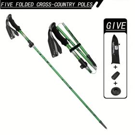 5-Section Collapsible Hiking Poles - Lightweight Trekking Poles with Secure External Lock, Adjustable Length (Color: Green)
