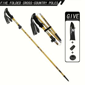 5-Section Collapsible Hiking Poles - Lightweight Trekking Poles with Secure External Lock, Adjustable Length (Color: Golden Yellow)