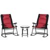 Patio Furniture Set with Glass Coffee Table & 2 Folding Padded Rocking Chairs