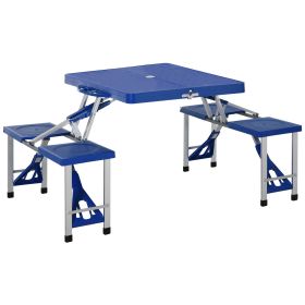 Outsunny Folding Picnic Table with Seats and Umbrella Hole, Portable Camping Chairs Set, 4-Seat, Aluminum Frame, Blue (Color: as Pic)