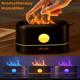 3D Flame Humidifier; Portable Silent Aromatherapy Essential Oil Diffuser (Color: Black)