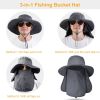 Fishing Bucket Hat Wide Brim Breathable Unisex Hat Sunlight-proof Removable Neck