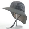 Wide Brim Sun Screen Hat With Neck Flap; Adjustable