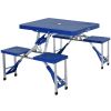 Outsunny Folding Picnic Table with Seats and Umbrella Hole, Portable Camping Chairs Set, 4-Seat, Aluminum Frame, Blue