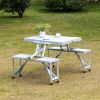 Outsunny Folding Picnic Table with Seats and Umbrella Hole, Portable Camping Chairs Set, 4-Seat, Aluminum Frame, Gray